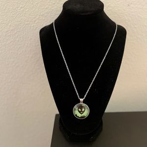 Green Alien Glass Dome Pendant Necklace Trees PNW